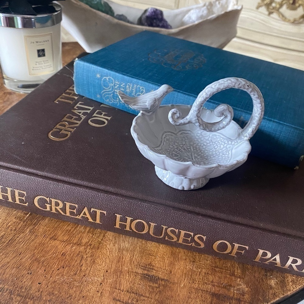 Bird on birth bath trinket jewelry dish